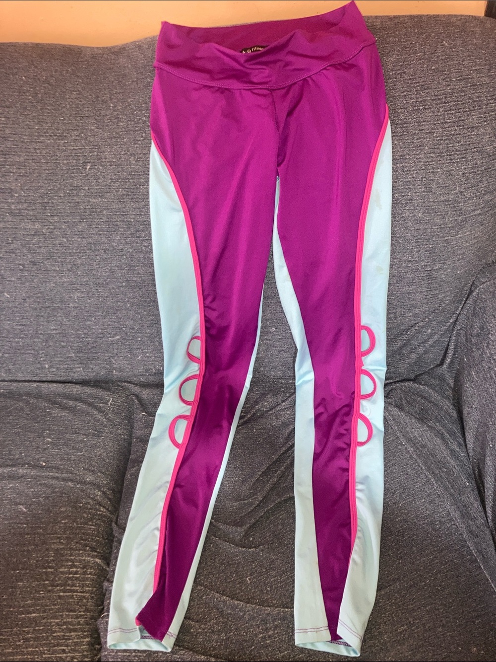 Womens Magenta Athletic Leggings with Light Blue Side Panels